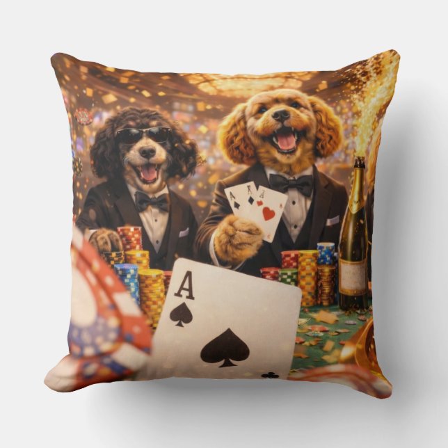 Funny Cockapoo Gift | Poker Dog Cushion Kudde (Framsida)