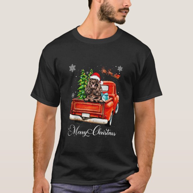 Funny Cocker spanel Ride Red Lastbil Merry Christm T Shirt (Framsida)