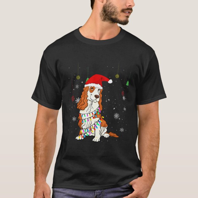 Funny Cocker Spanska Hund Santa Hat Julljus T Shirt (Framsida)