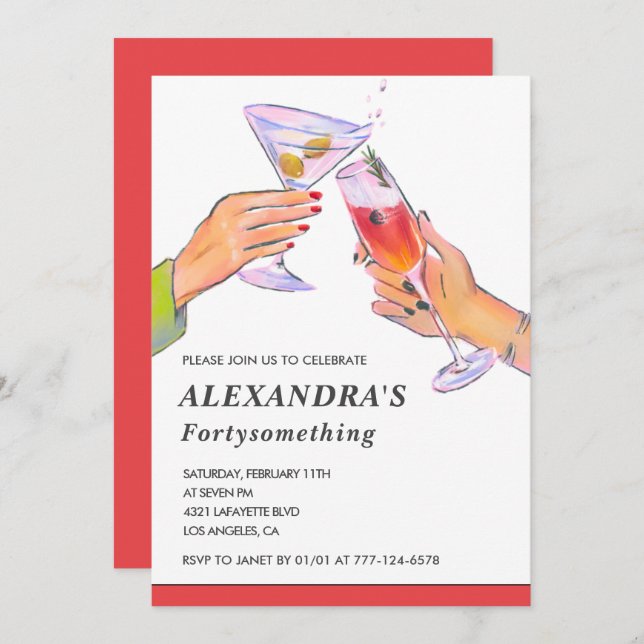 Funny Cocktail Champagne 42:a födelsedagsfesten Inbjudningar (Fram/baksida)