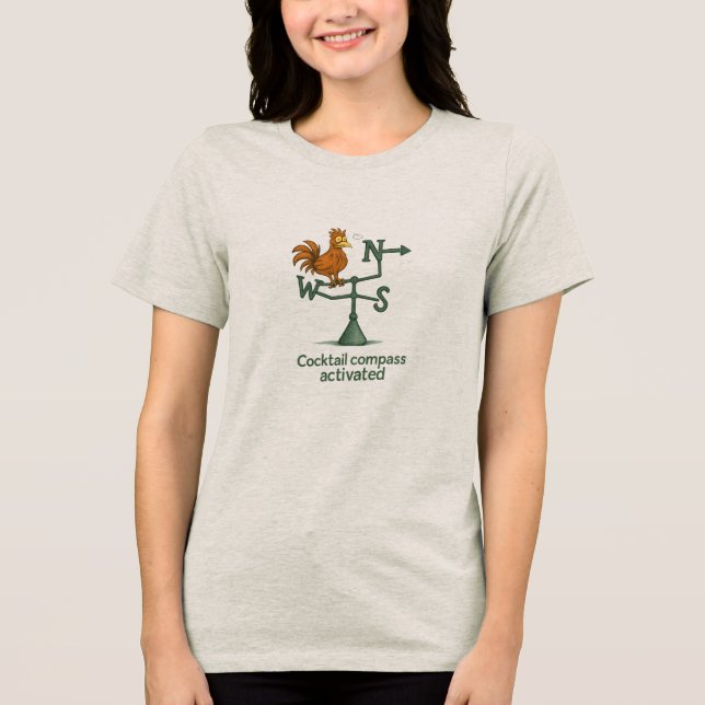 Funny Cocktail Compass Rooster Weather Vane T Shirt (Framsida)