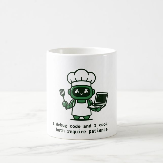 Funny Coder Mug — I Debug Code and I Cook Kaffemugg (Center)