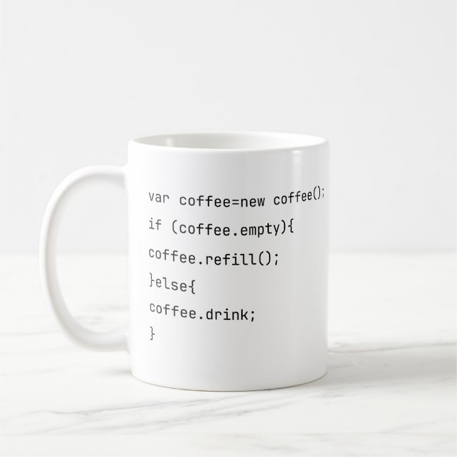 Funny Coding var coffee = new Coffee() Programmers Kaffemugg (Vänster)