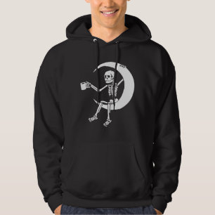 Funny Coffee Älskare Skeleton Sitta på halvMåne Hoodie