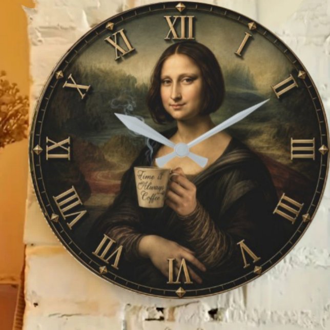 Funny Coffee Break Mona Lisa Stor Klocka (Skapare uppladdad)