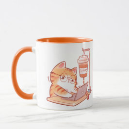 Funny Coffee Cat Mug, Cute Overworked Programmer G Mugg