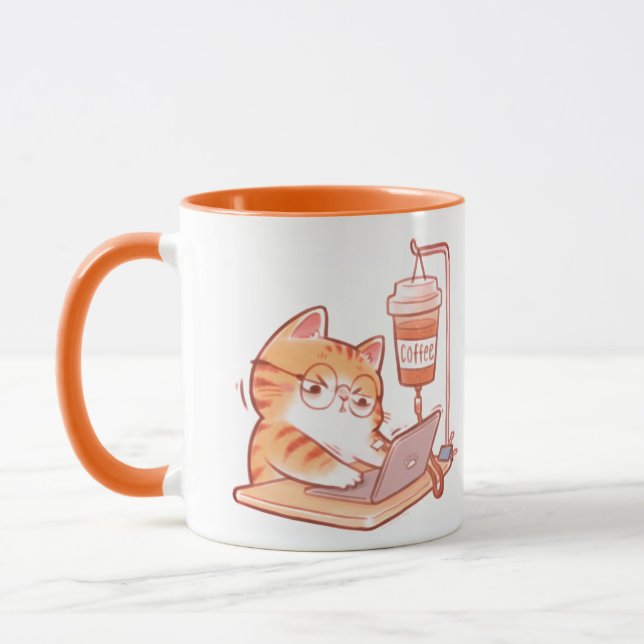 Funny Coffee Cat Mug, Cute Overworked Programmer G Mugg (Vänster)