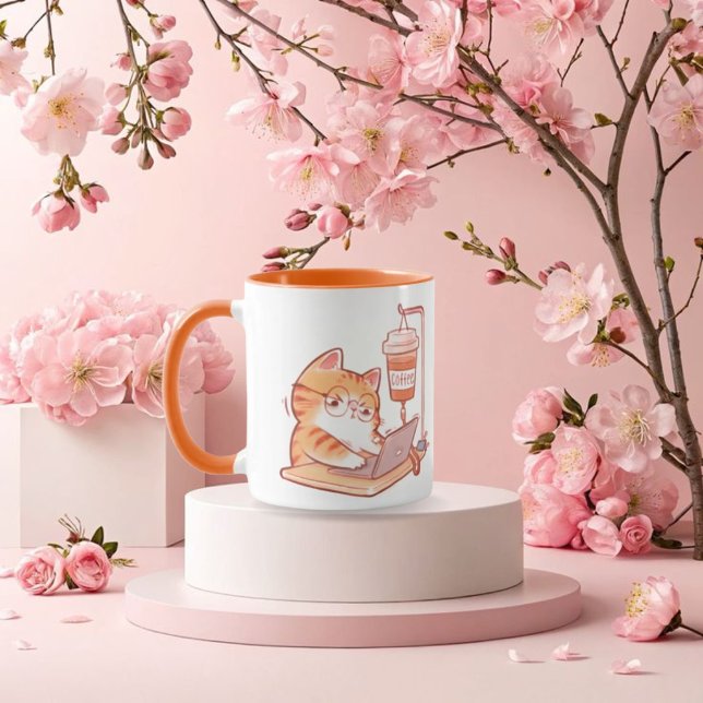 Funny Coffee Cat Mug, Cute Overworked Programmer G Mugg (Skapare uppladdad)