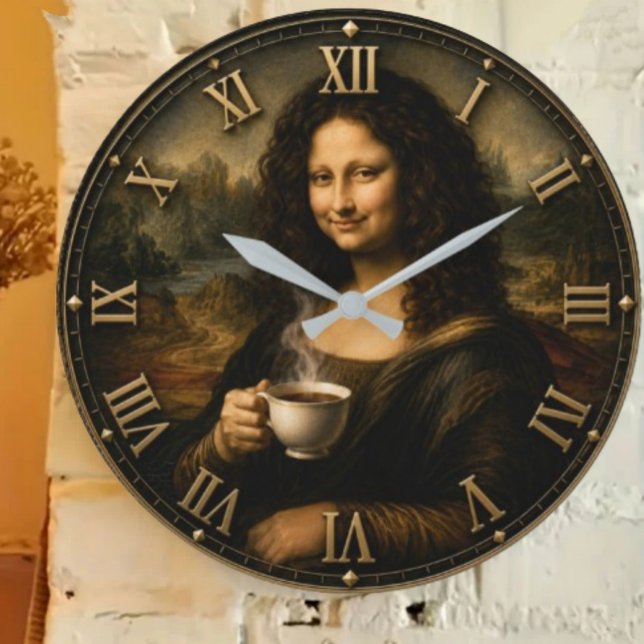Funny Coffee Mona Lisa Stor Klocka (Skapare uppladdad)
