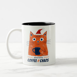 Funny Coffee och Chaos Cat Två-Tonad Mugg