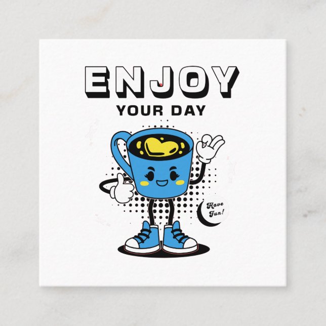 Funny Coffee Retro Mascot-2 Fyrkantigt Visitkort (Framsida)