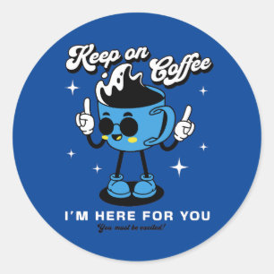 Funny Coffee Retro Mascot-3 Runt Klistermärke