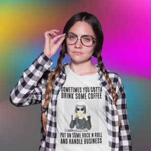 FUNNY COFFEE ROCK N ROLL DAM T-SHIRTS