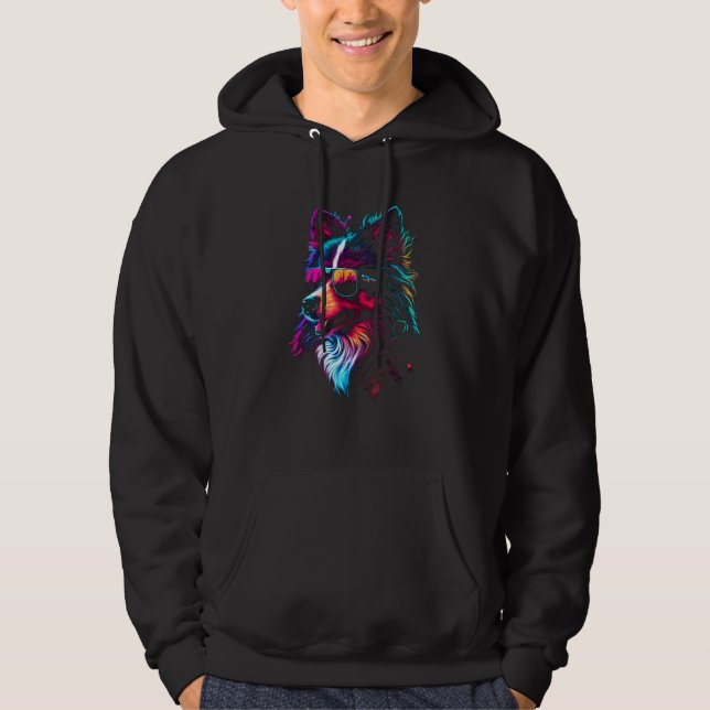 Funny Collie Dog owner Vaporwave Notorious DJ Hoodie (Framsida)