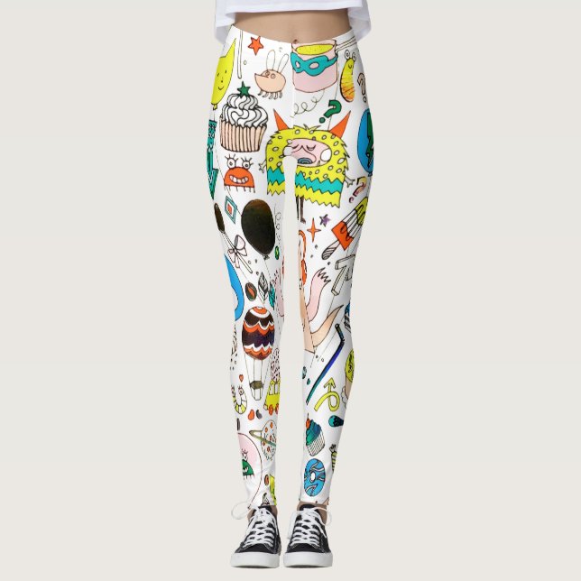 Funny Colorful Alien Monsters Party Leggings (Framsida)