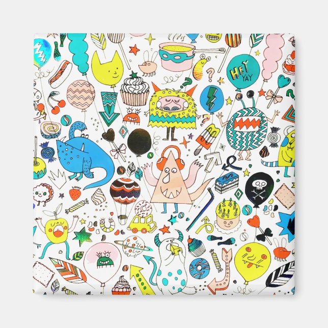 Funny Colorful Alien Monsters Party Magnet (Framsidan)