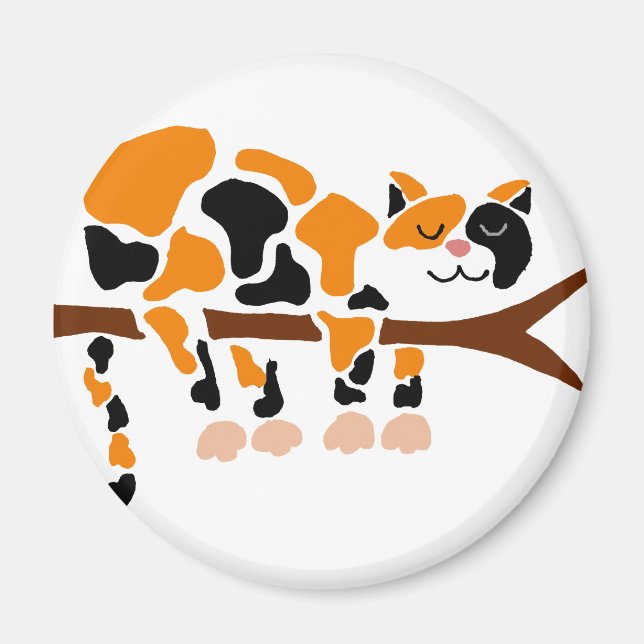 Funny Colorful Calico Cat Art Magnet (Framsidan)