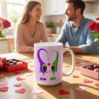 Funny, Colorful, Cute, Cartoon Valentine Heart Kaffemugg