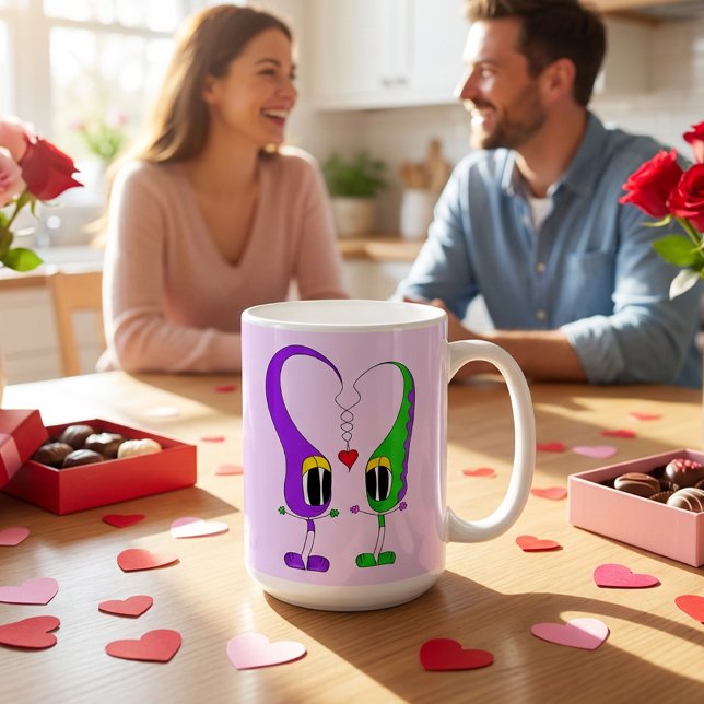 Funny, Colorful, Cute, Cartoon Valentine Heart Kaffemugg (Here's a very cool mug that is great for Valentine's Day!)