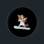 Funny Colorful Dabbing Unicorn Rainbow Snowboardin Knapp<br><div class="desc">Funny Colorful Dabbing Unicorn Rainbow Snowboarding Gift</div>