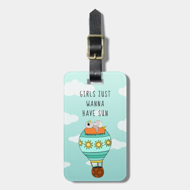 Funny Colorful Kawaii Bird Luftballong Sommaren Bagagebricka (Vertikal Framsida)