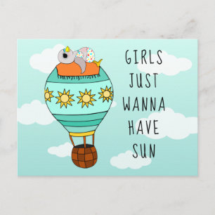 Funny Colorful Kawaii Bird Luftballong Sommaren Vykort