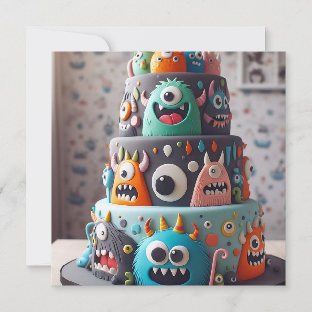FUNNY COLORFUL MONSTER CAKE BIRTHDAY INBJUDNINGAR (Framsida)