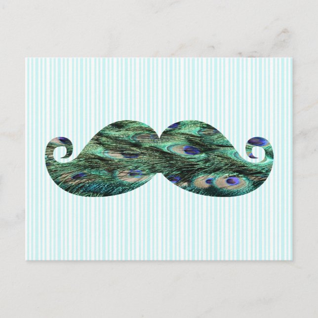 Funny Colorful Peacock Feathers Mustache Vykort (Framsida)