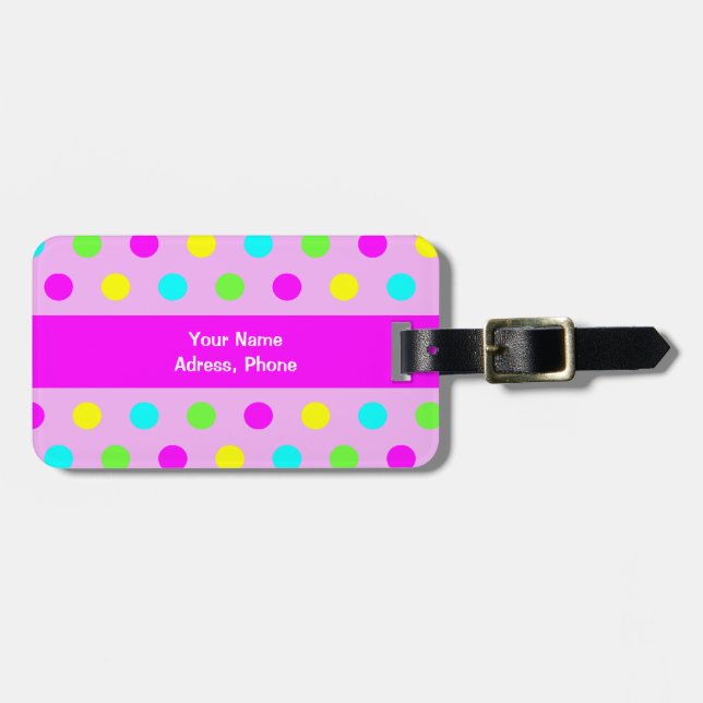 Funny Colorful Polka dots Girly Bagagebricka (Horisontell Framsida)