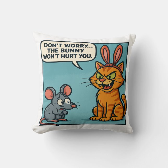 Funny Comic Cat with Bunny Kudde (Framsida)