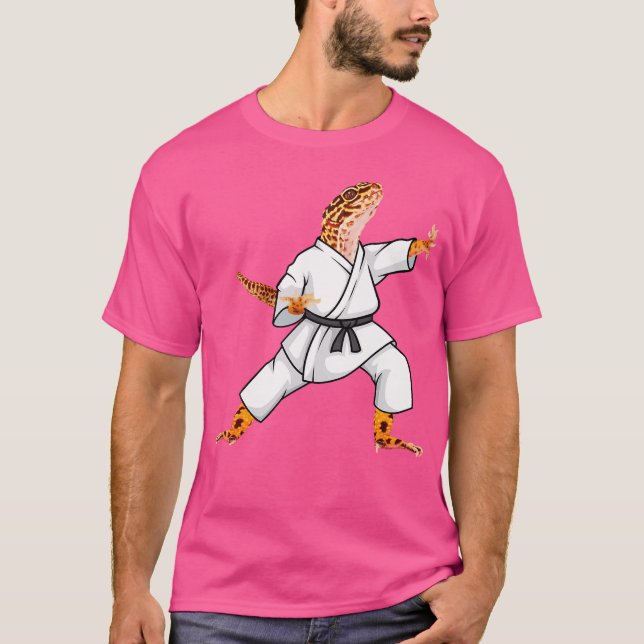 Funny Common Leopard Gecko Doing Karate Samurai Ni T Shirt (Framsida)