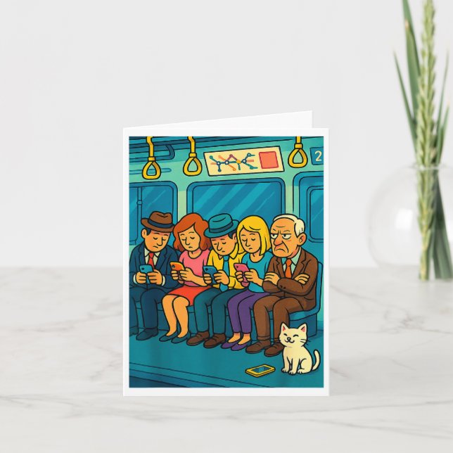 Funny Commuter Train Digital Detox Tech Satire Gif Kort (Framsida)