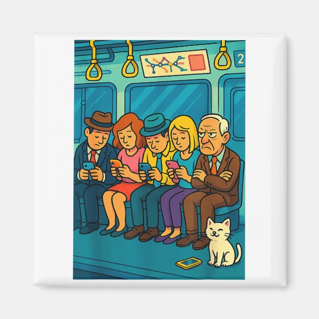 Funny Commuter Train Digital Detox Tech Satire Gif Magnet (Framsidan)
