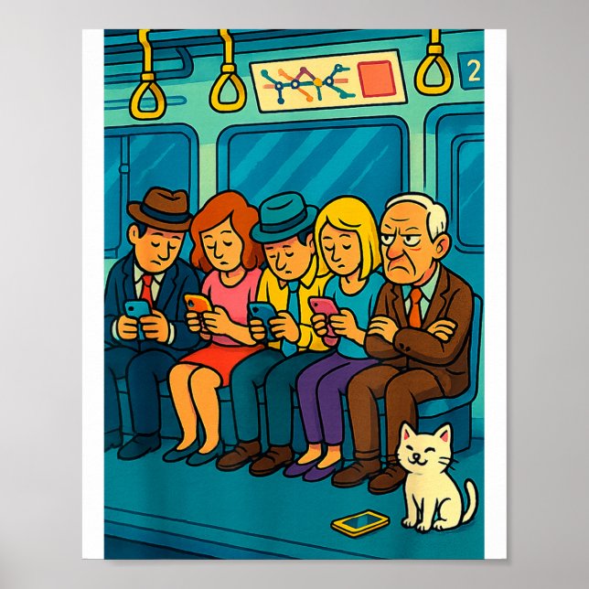 Funny Commuter Train Digital Detox Tech Satire Gif Poster (Framsidan)