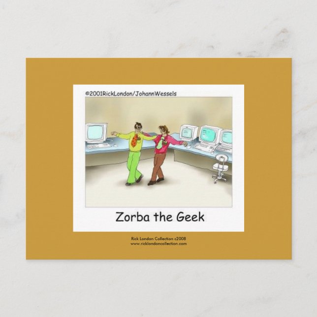 Funny Computer Geek Tecknad Hand-Designad Apron Vykort (Framsida)