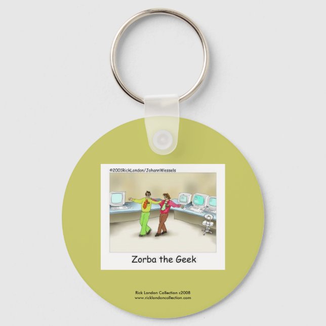 Funny Computer Geek Tecknad på Nyckelring (Framsida)