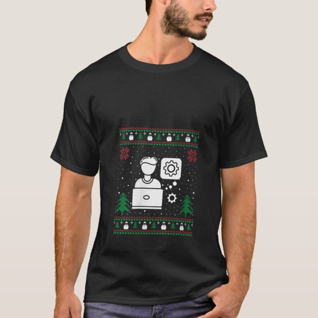 Funny Computer Ingenjör Santa Hat Ugly jul S T Shirt (Framsida)
