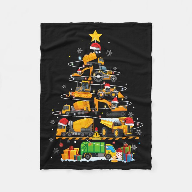 Funny Construction Excavator Truck Christmas Tree  Fleecefilt (Framsidan)