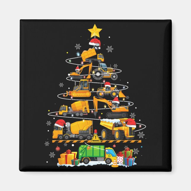 Funny Construction Excavator Truck Christmas Tree  Magnet (Framsidan)