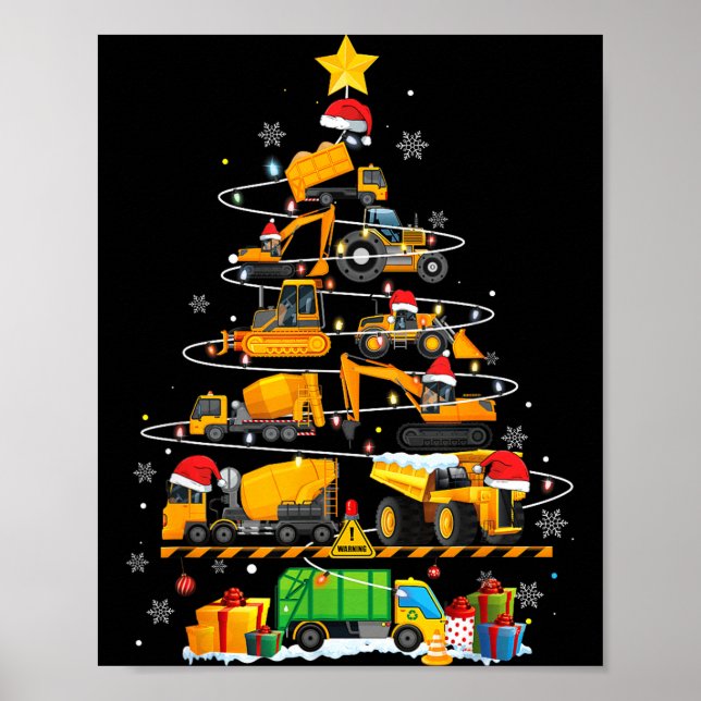 Funny Construction Excavator Truck Christmas Tree  Poster (Framsidan)