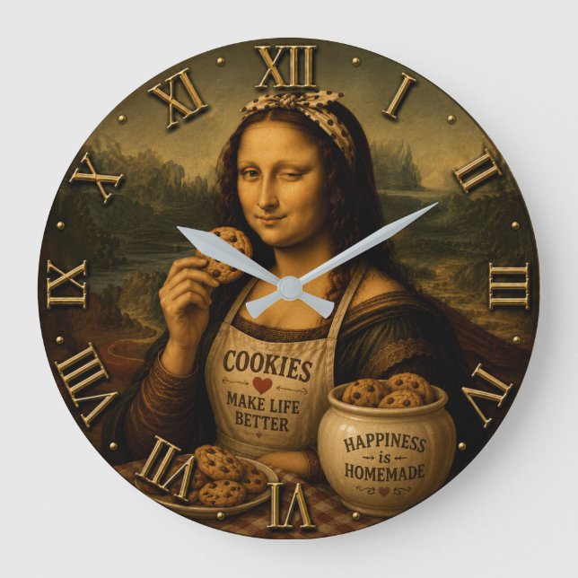 Funny Cookie Mona Lisa Stor Klocka (Framsida)