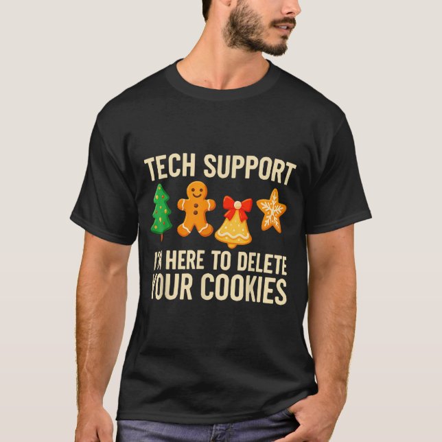 Funny Cookies Christmas Gingerbread Tech Suprt Men T Shirt (Framsida)