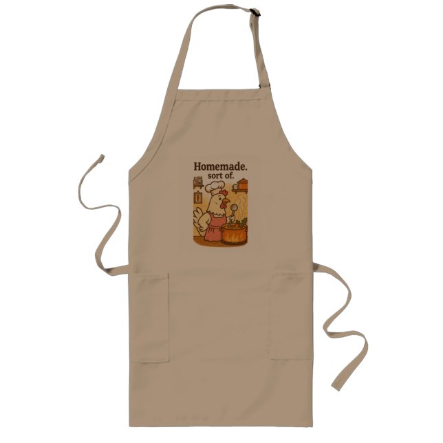 Funny Cooking Chicken Apron – Hen Making Soup Långt Förkläde (Framsidan)