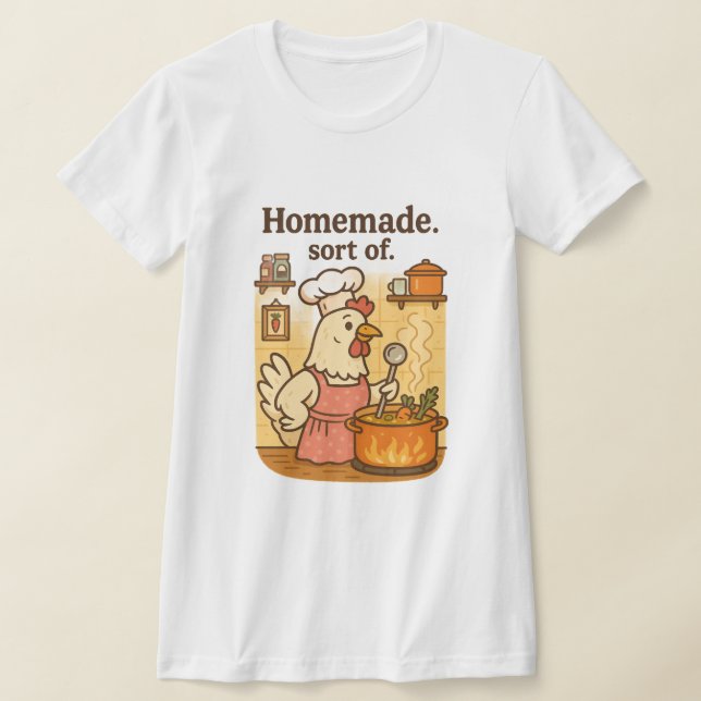 Funny Cooking Chicken Apron – Hen Making Soup T Shirt (Laydown)