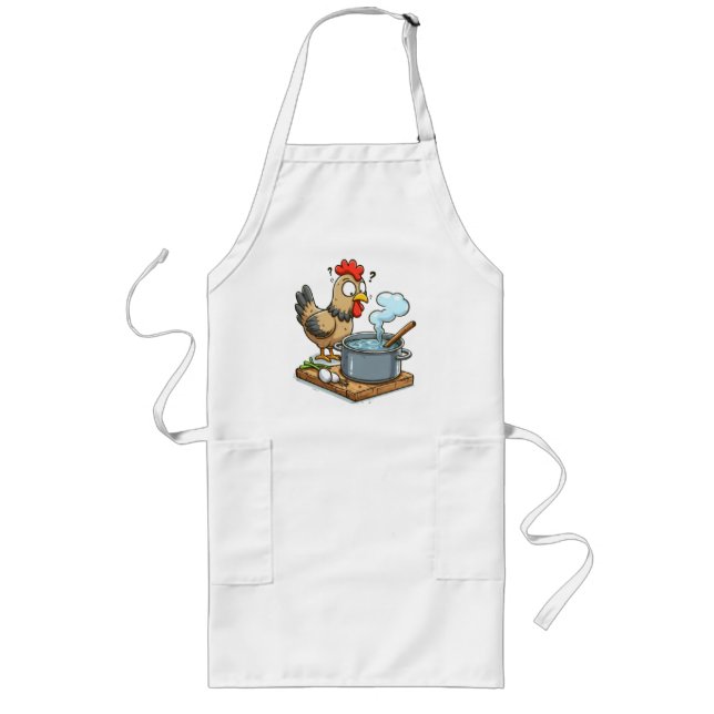 Funny Cooking Chicken Apron - Hen Skapar Soppa Långt Förkläde (Framsidan)