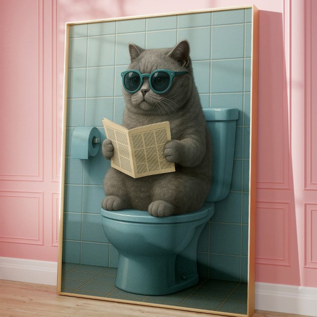 Funny Cool Cat Bathroom Trendy Wall Art  Poster (Skapare uppladdad)