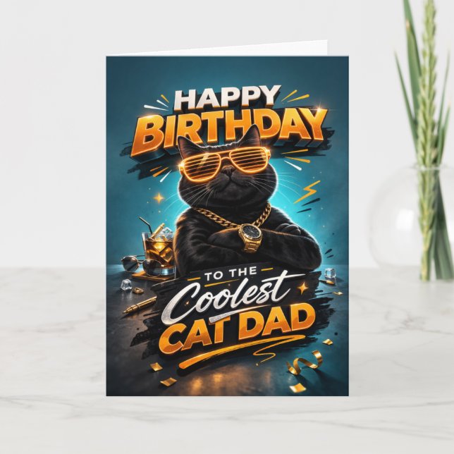 Funny Cool Cat Dad Happy Birthday Card for Men Kort (Framsida)