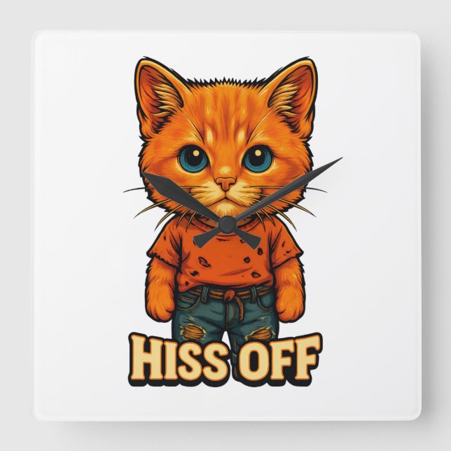 Funny Cool  Cat Quote Tee Fyrkantig Klocka (Framsida)