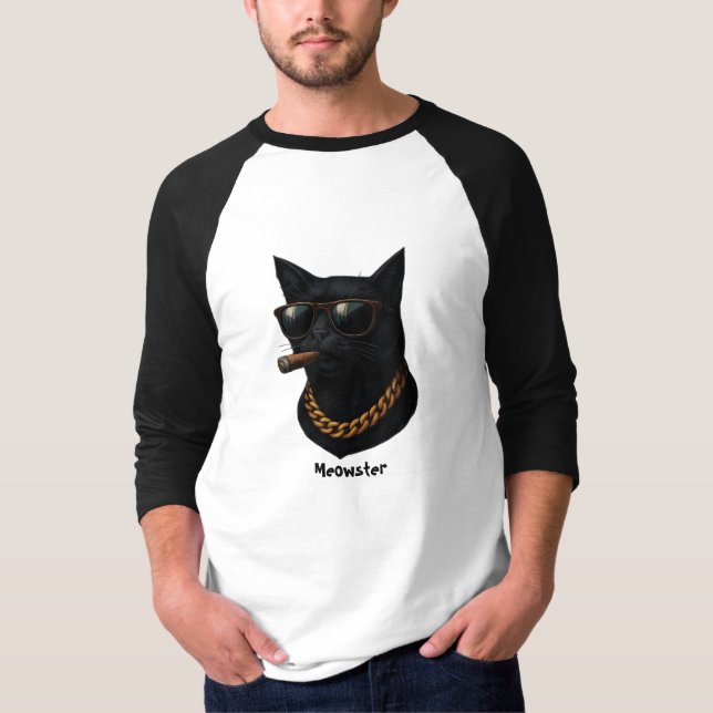 Funny Cool Cat Shirt– Meowster Gangsta Cat T-Shirt (Framsida)