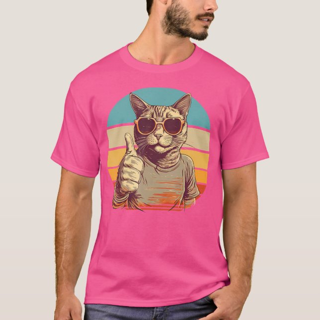 Funny Cool Cat With Sunglasses Thumbs Up Sunglasse T Shirt (Framsida)